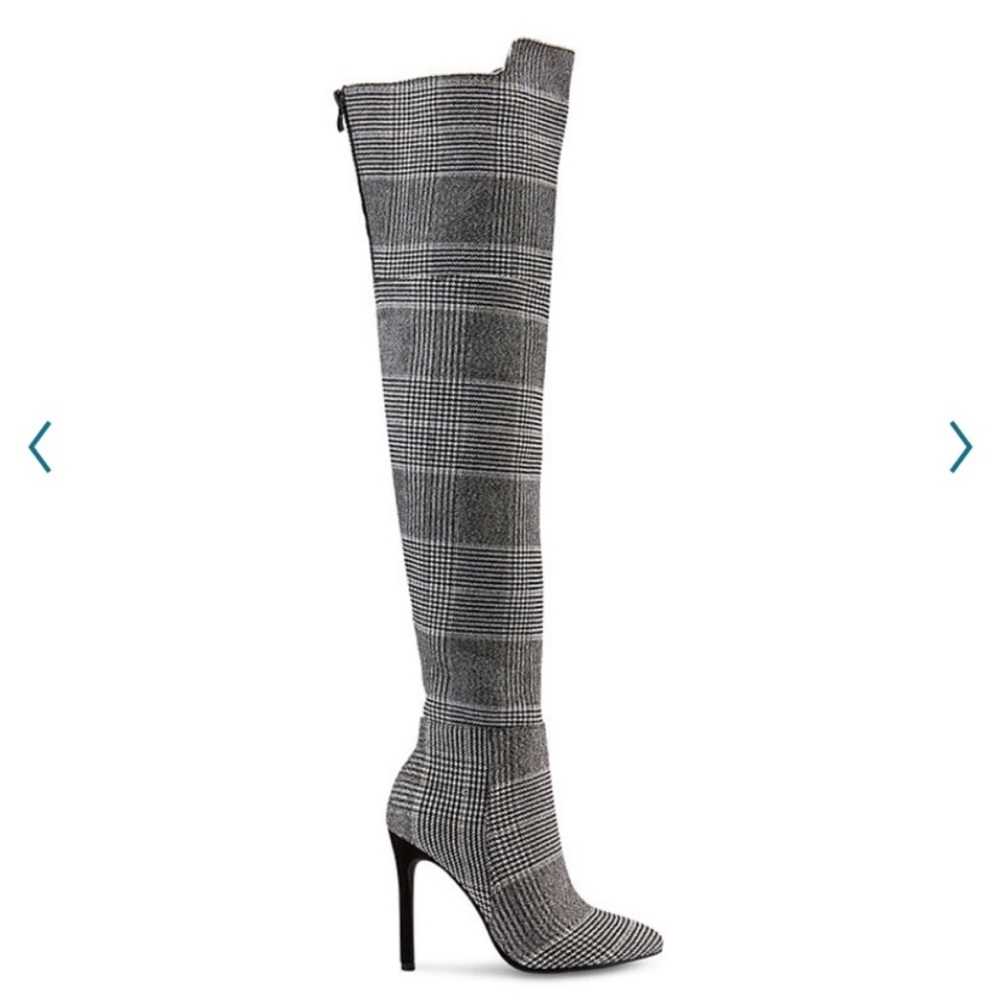 Olivia Miller Plaid thigh-High Boots with Heel